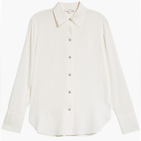 NEW Vince Stretch Silk Button-Up Shirt in Off-White - Picture 5 of 9